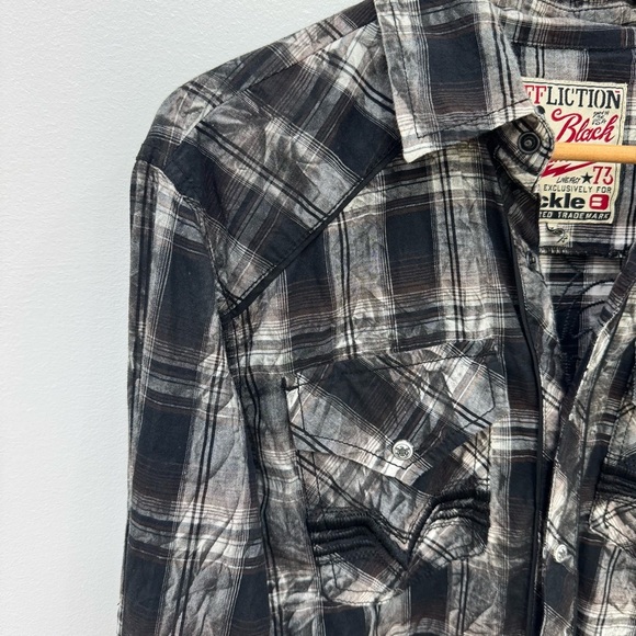 Affliction Mens Medium Athletic White Grey Long Sleeve Snap Button Shirt - Picture 5 of 6